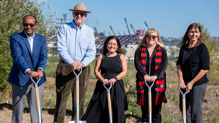 Ground is broken for the One Water Laboratory by Temesgen Garoma, Ben Clay, Hala Madanat, Julia Richards, Natalie Mladenov.